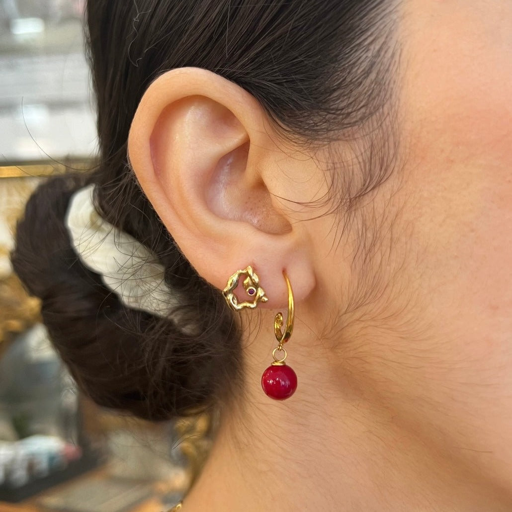 Boucles d'oreilles Corail rouge dorées