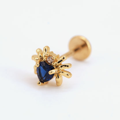 Boucle d'oreille à l'unité Spidy bleue dorée