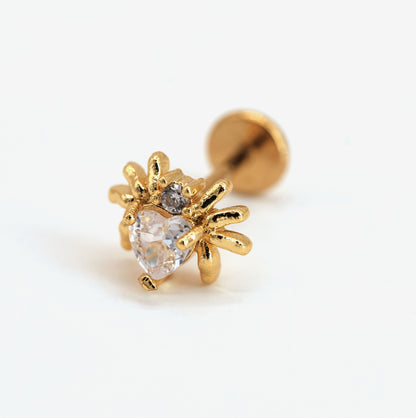 Boucle d'oreille à l'unité Spidy bleue dorée