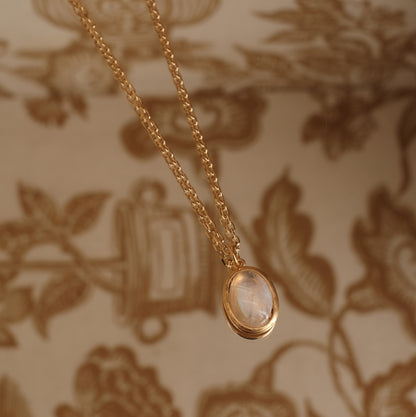 Collier Pierre Lune oval doré