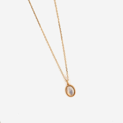 Collier Pierre Lune oval doré