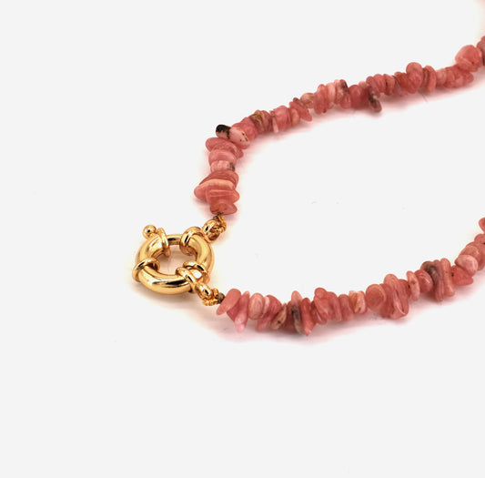 Collier Rhodochrosite doré