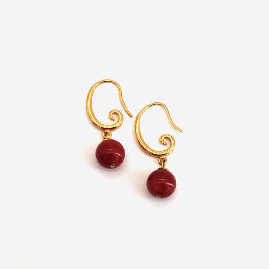 Boucles d'oreilles Corail rouge dorées