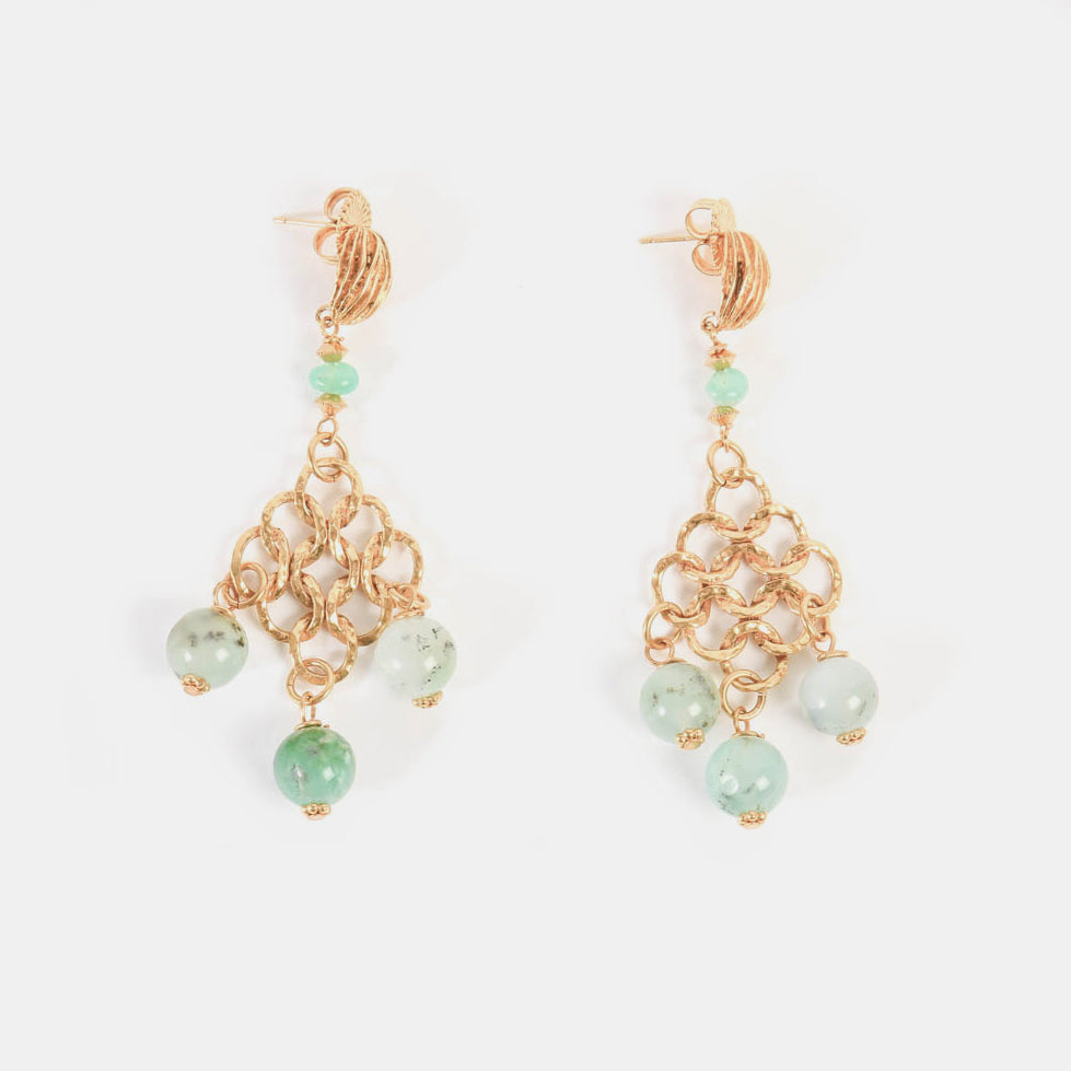 Boucles d'oreilles Triple Chrysoprase dorées