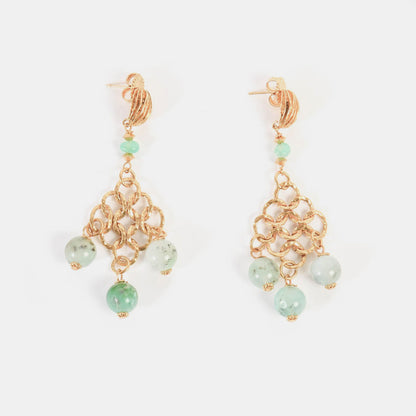 Boucles d'oreilles Triple Chrysoprase dorées
