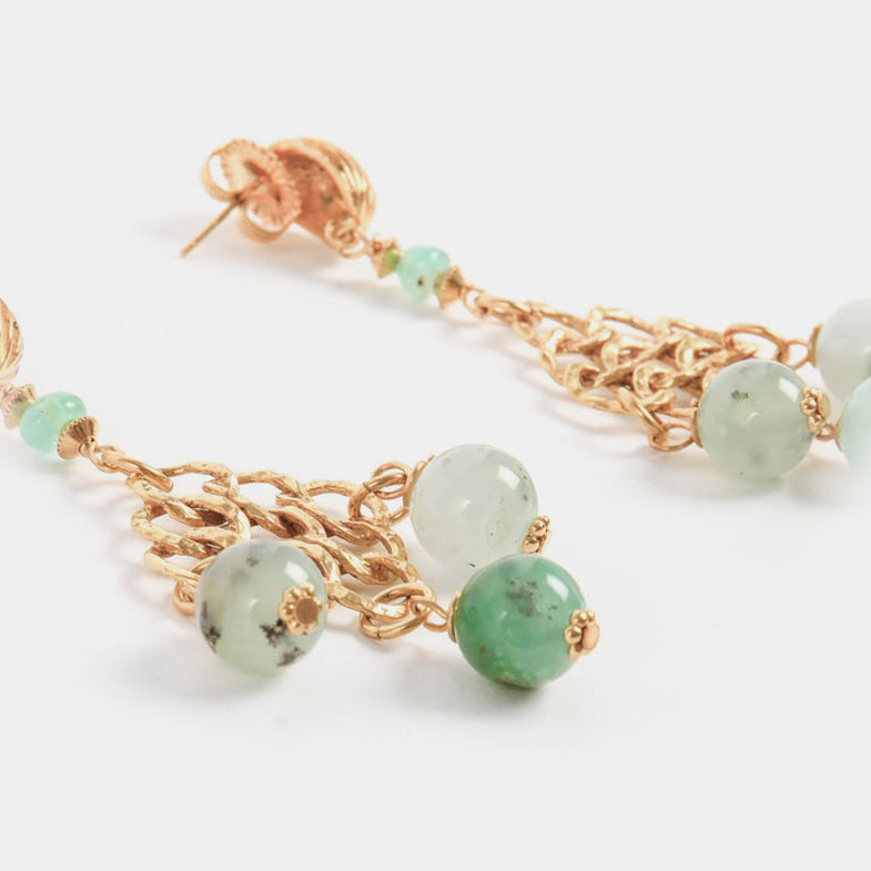 Boucles d'oreilles Triple Chrysoprase dorées