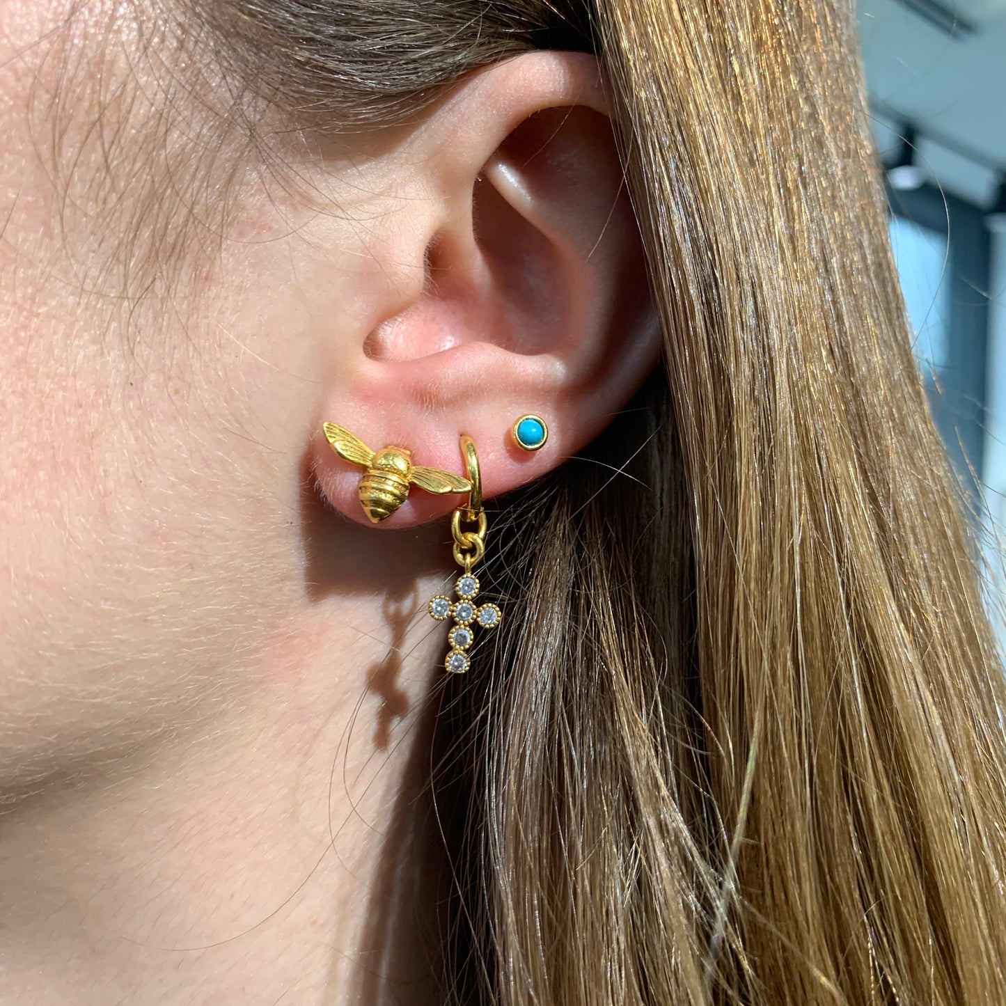 Single Malachite stone earrings